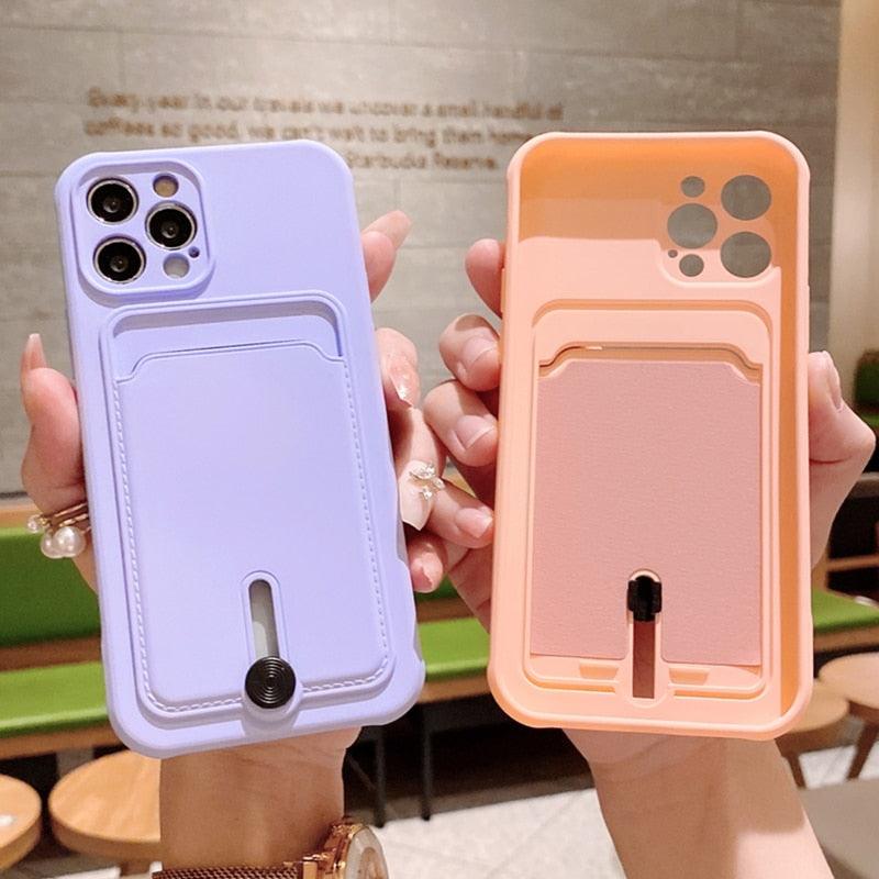 Unique Silicone Solid Color Phone Case For iPhone 11 12 13 Mini case For iPhone 11 Pro Case Cover Silicone Wallet Card Holder Compatible With Smartphones Minimalist Style Lightweight iphone Case