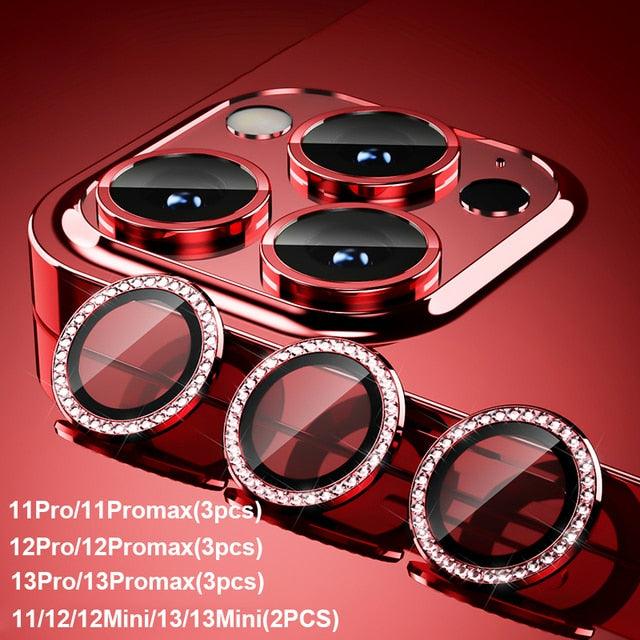 Diamond Camera Case For iPhone 14 13 Pro Max 12 Pro Max Camera Lens Protector Cover For iPhone11 Pro 12Pro Tempered Glass HD Clear Tempered Glass Camera Protector