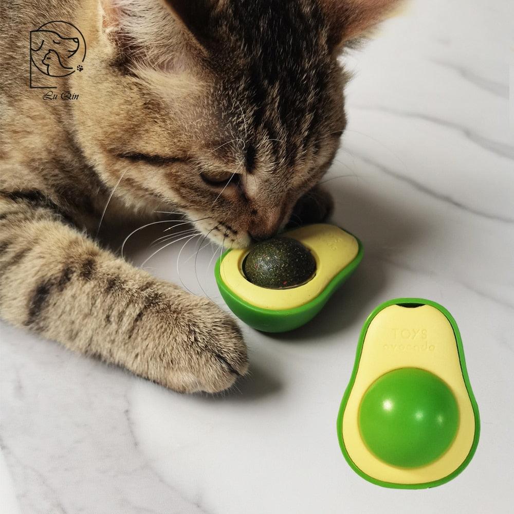 Avocado Wall Ball Cat Toys Edible Licking Balls Snack Healthy Rotatable Treats Toys Kitten Supplies Teeth Cleaning Totaling Catnip Wall Ball Toys - products - - Stevvex.com