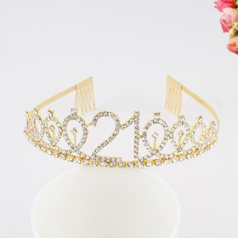 Ladies Alloy Rhinestone Crown 18 21 30 40 50 60 80 Years Digital Crown Birthday Headband Hairband Fashion Hair Accessories Gift Hair Comb Birthday Number Women Rhinestone Crowns Rhinestones Birthday Party