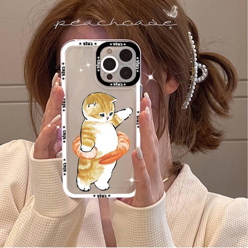 Cute Cat Phone Case for iPhone 11 12 13 Mini Pro Max 14 Pro Max Case shell  Blank Printable Phone Case for Soft Rubber Cool Polish  Phone Case