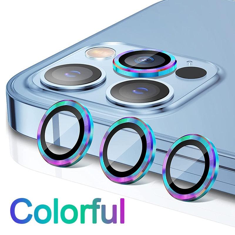 Full Cover Frame Glass Camera Lens Protector For iPhone 14 Plus Lens Glass For iPhone 11 12 13 Pro Max Mini Premium Tempered Glass Film Aluminum Alloy Lens Ring Cover Camera Protector