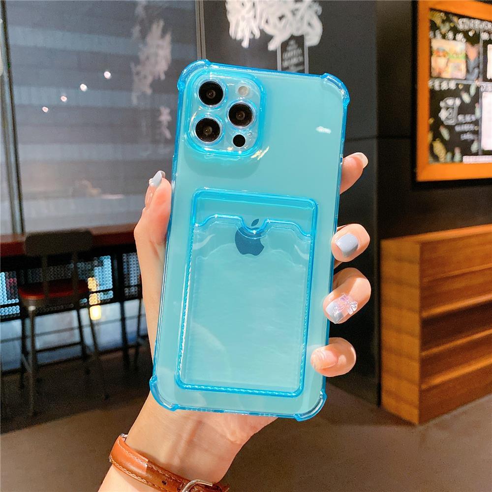 Transparent Card Slot Holder Case for iPhone 13 11 12 14 Pro Max Mini Clear Shockproof Soft Wallet Cover Clear Phone Case with Card Holder Slim Protective Soft Shock Absorbing Case with Card Holder