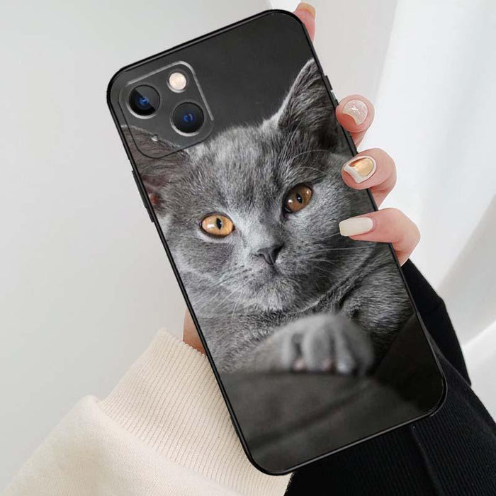 Beautiful Grey British Shorthair Cat Case For iPhone 12 13 Mini 13 11 12 14 Pro Max XS X XR 6S 7 8 Plus SE 2020 Silicone Cover Silicone Soft Black Moon Smooth Print Design