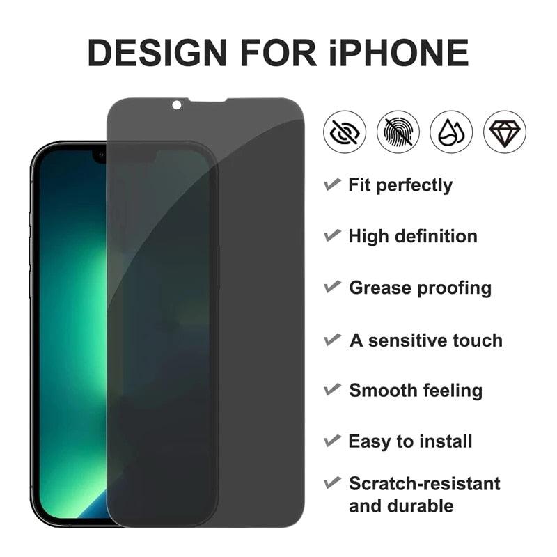 Anti-spy Glass for IPhone 13 12 Pro Max Mini XS MAX 8 7 Plus Full Cover Privacy Screen Protector for IPhone 11 PRO MAX X XR 14 Edge to Edge Full Coverage and 9H Hardness Anti-Scratch Shockproof Protection Screen Cover Shield