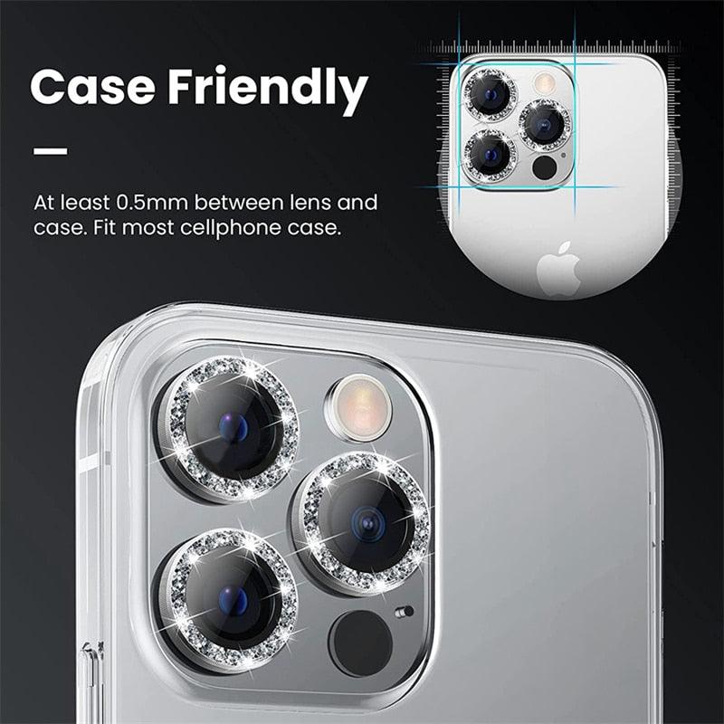 Diamond Camera Case For iPhone 14 13 Pro Max 12 Pro Max Camera Lens Protector Cover For iPhone11 Pro 12Pro Tempered Glass HD Clear Tempered Glass Camera Protector