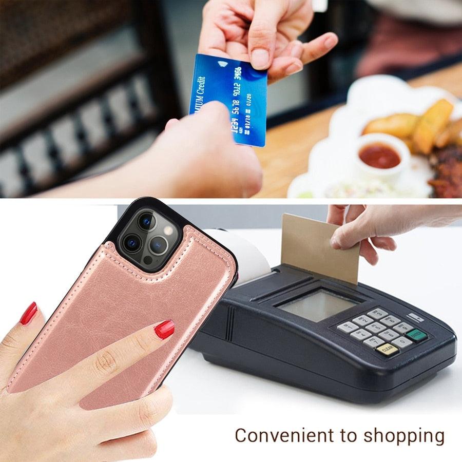 Wallet Stand Cover Flip Leather Case For iPhone 14 Pro Max 13 Pro Max 12 Pro Max 11 Pro Max Soft PU Leather Card Case With Kickstand Slim Double Magnetic Clasp Protective Cover