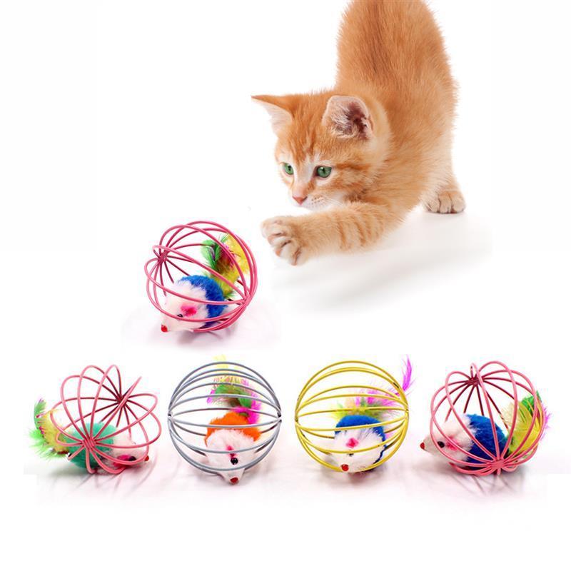 1 Pcs Cat Toy Stick Feather Wand with Bell Mouse Cage Toys Plastic Artificial Colorful Cat Teaser Toy Pet Supplies Random Color Hollow Balls with Feather Tail Kitten Chase Pounce Toy Cat Feather Toy