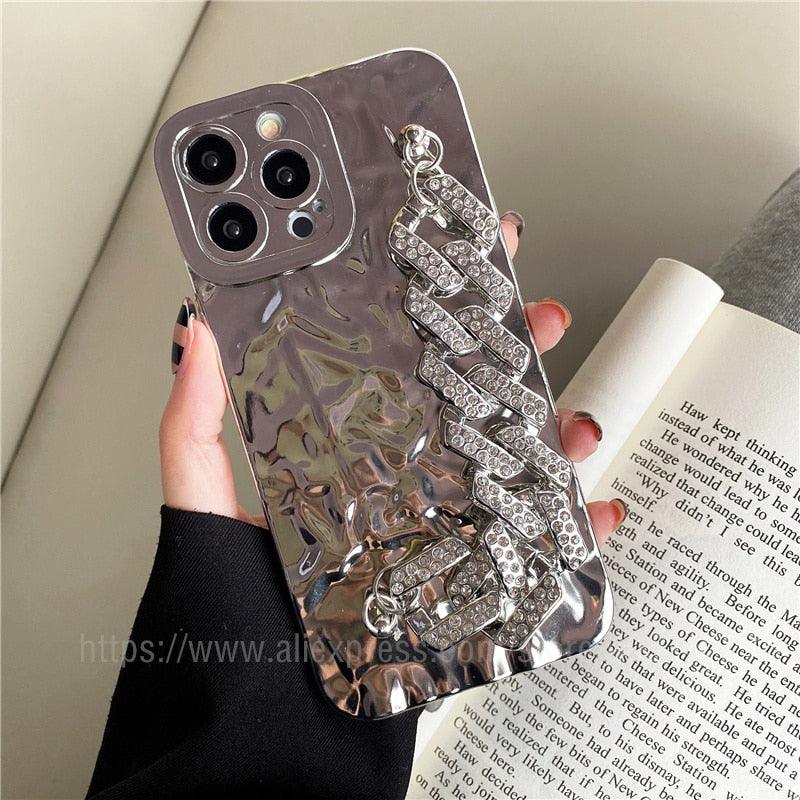 Luxury Gold Plating Electroplated Bracelet Cute Compatible with iPhone Diamond Case Luxury Sparkle Glitter Rhinestone  Phone Case For iPhone 14 13 Promax 11 12 Pro Max Mini Xs Max XR 8 7 Plus Mirror Cover