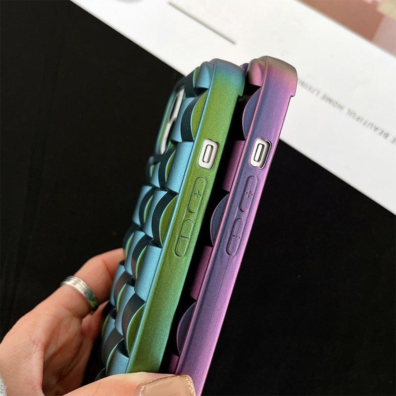 Modern Purple Green Phone Case For iPhone 13 14 Pro Max 11 12 Mini XS XR X 7 8 14 Plus Soft Shockproof Cover Bumper  Cute 3D Design Soft Silicone Shockproof Raised Bumper Corner Case for iPhone