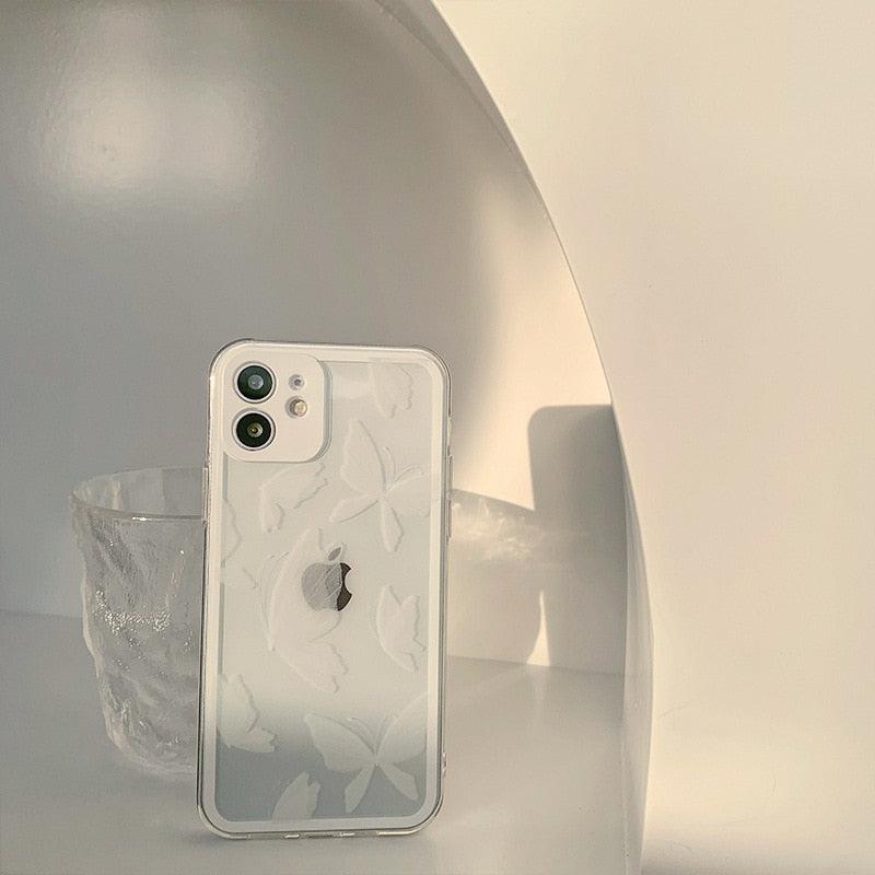 Transparent White Butterfly Cute Soft Silicone Clear Phone Case For Iphone X Xr Xsmax 11 12 Mini 13 Pro Max 8 7 Plus Cover Transparent Clear Soft Slim Flexible Back Case Anti-scratch Shockproof Bumper Cover