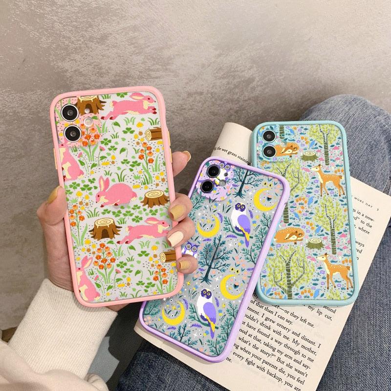 Fashion Owl Rabbit Flowers For iPhone 14 13 12 11 Pro Max Xs Xr X 7 8 Plus SE2 Cover Owl Art Print Design for iPhone Case Girls Women Men