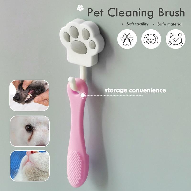 Soft Pet Finger Brush Cats Brush Toothbrush Tear Stains Brush Eye Care Pets Cleaning Grooming Tools Dog Cat Cleaning Supplies Soft Silicone Toothbrush with Long Handle for Dog Cat Pet Dental Care