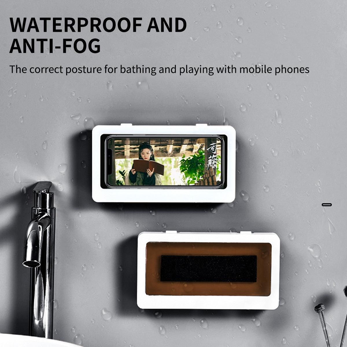 White Phone Holder Waterproof Phone Case Bathroom Shower Phone Holder Stand Box Wall Mounted Shower Case Bracket Full Body Waterproof Shockproof Phone Case Clear Protective Cover Case