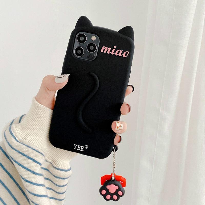 Cartoon Cute Cat Ear Phone Case For Iphone 14 12 13 11pro Max X Xr Xs 7 14plus Matte Soft Silicone Shockproof Case Funny Cat Design Cute Back Case