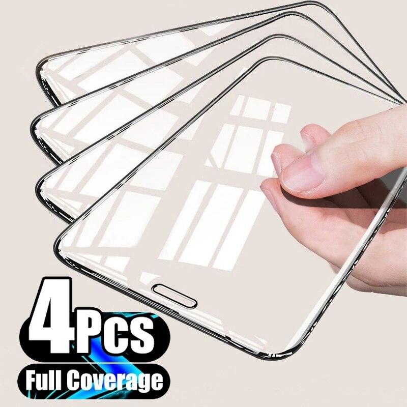 4Pcs Full Cover Screen Protector For iPhone 14 11 12 13 Pro Max Protective Glass For iPhone X XR XS Max 6 7 8 Plus Tempered Film Screen Protector Tempered Glass Compatible With iPhone