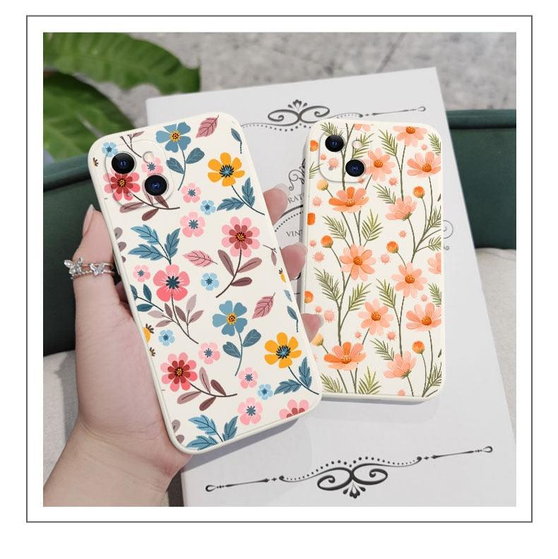 Brilliant Flowers Phone Case For iPhone 14 13 Pro Max Mini Cute Multicolored Flowers Pattern Cover Slim Silicone Shockproof Bumper Back Cover