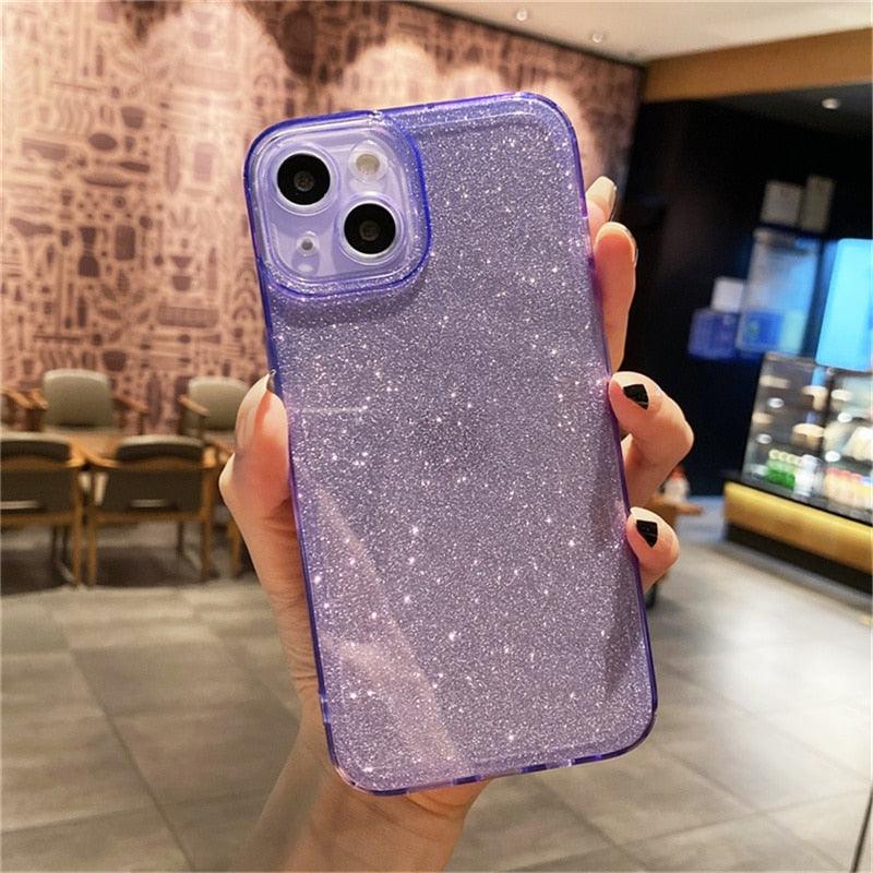 Solid Color Silicon For iPhone 12 Case Fashion Glitter Phone Case For iPhone 13 11 Pro Max X XR XS Max 8 Plus Glitter Shiny Elegant Case Luxury Clear Transparent Colored Case for iPhone