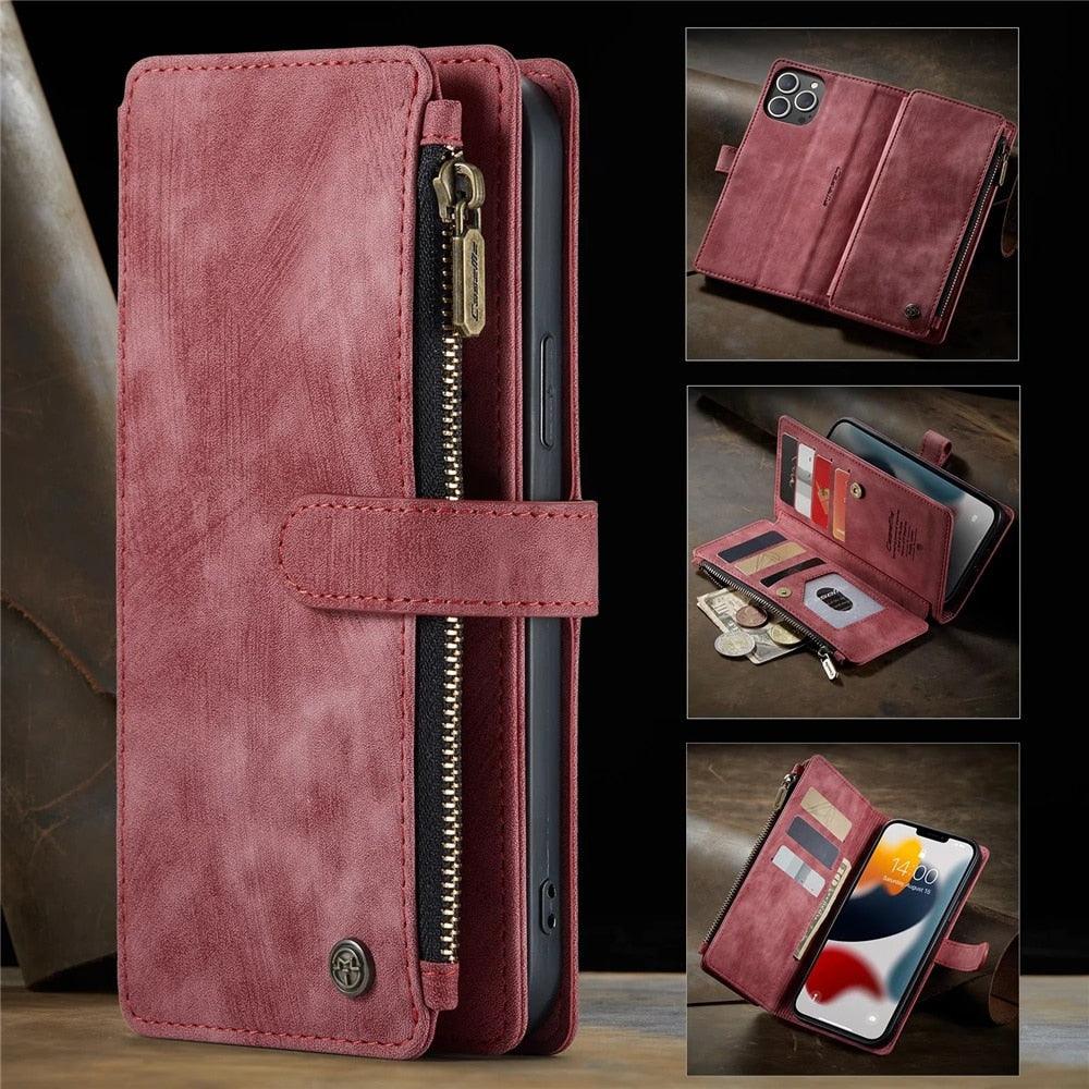 Vintage Card Holder Leather Wallet Case for iPhone 11 12 13 14 Pro Max Mini XR XS Max 8 7 6s Plus SE Storage Pocket Cover Flip Case PU Leather Protective Case With Magnetic Closure
