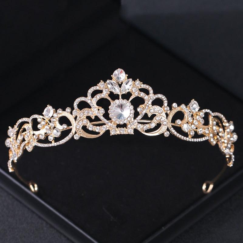 Gold Color Crystal Bridal Tiaras And Crowns Rhinestone Prom Headband Bridal Wedding Hair Accessories Jewelry Crown Tiara Gold Bridal Tiara For Wedding Women Pearl Crown Princess Prom Headband