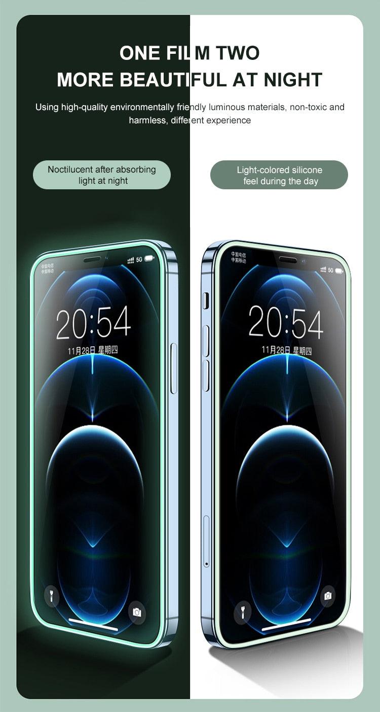 2Pcs Luminous Protective Glass For iPhone 14 13 12 11 Pro Max X XR XS Screen Protector For 7 8 6 Plus SE3 Glowing Tempered Glass  Luminous Glowing Tempered Glass Screen Protector for iPhone