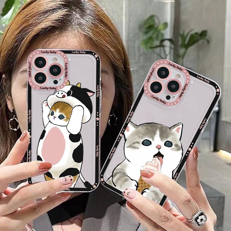 Cute Cat Phone Case For Iphone 11 12 13 Mini Pro Max 14 Pro Max Case Shell Cartoon Patterned Case Cover Soft Clear Cover Flexible Ultra Slim Anti-scratch Bumper Protective Cover For Iphone