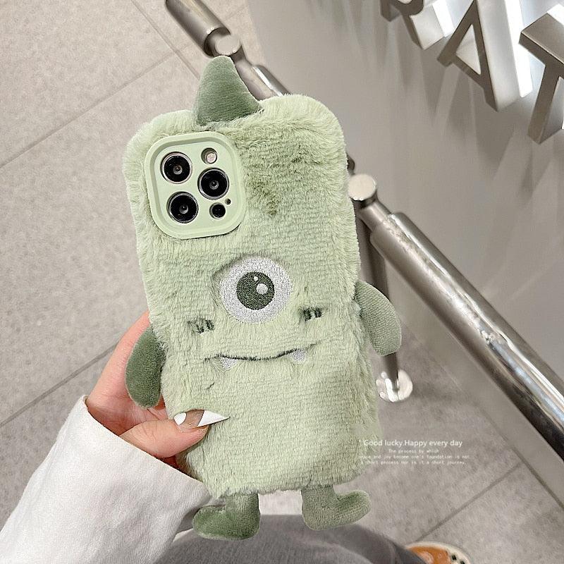 Fashion Winter Soft Fluffy Plush Cartoon Phone Case For iPhone 13 12 11 Pro Max X XR 7 8 Plus XS Max SE Cute Furry Cover Stylish Warm Soft Plush Back Cover