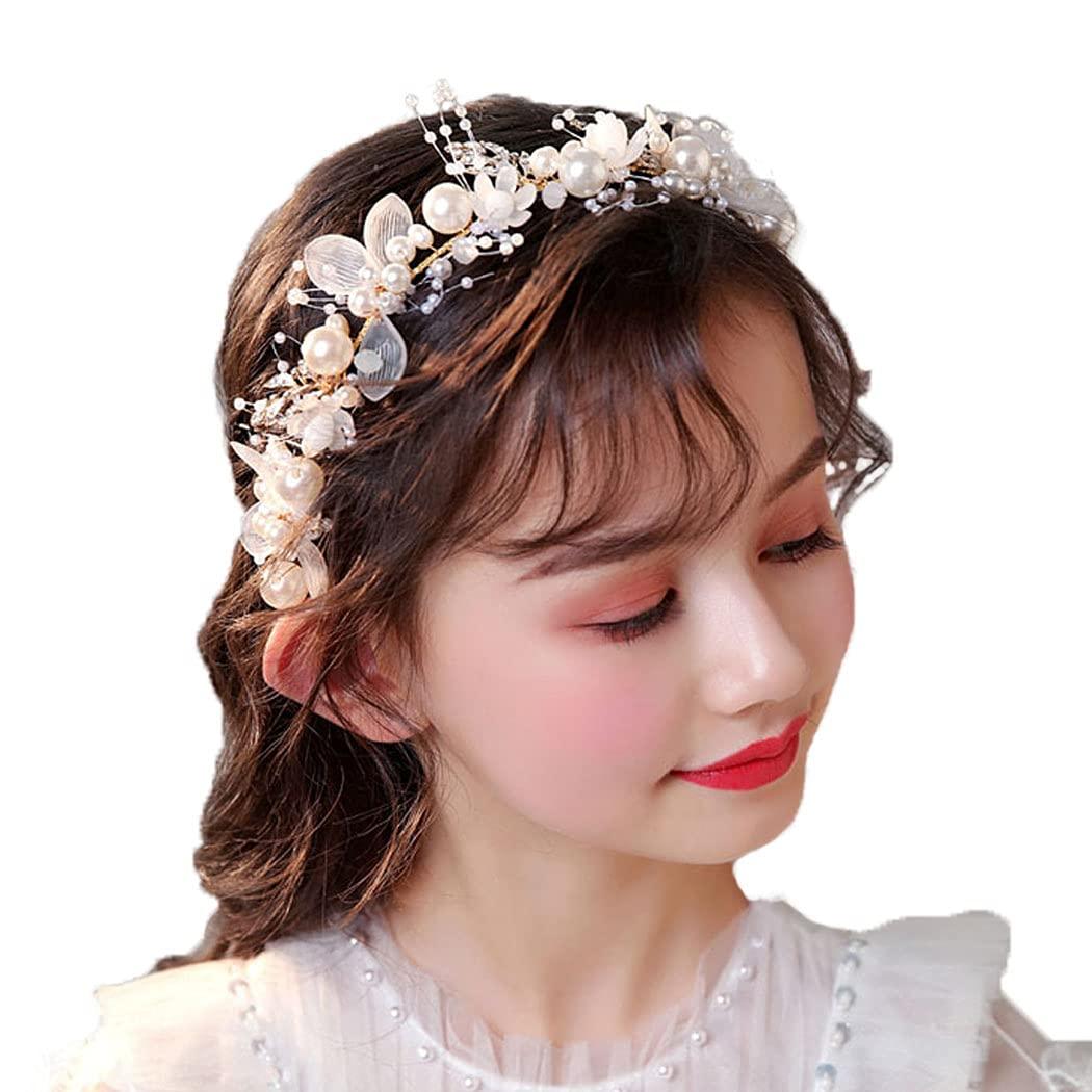 Elegant Pearl Crowns Flower Wreath Headband Girls Bridal Hair Headdress Bride Head Hoop Wedding Headbands Hair Jewelry  White Pearl Cute Headband Alloy Bridal Bridesmaid Hair Accessories