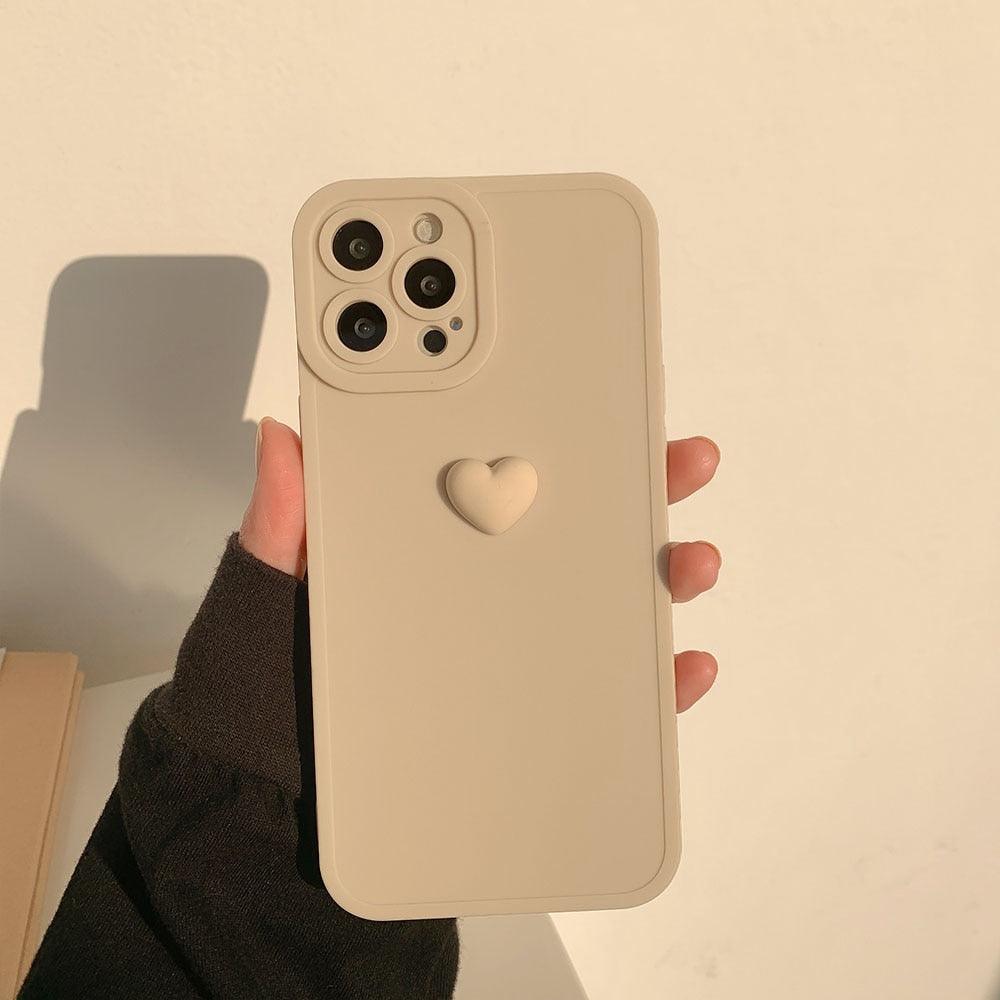 3D Love Heart Phone Case For iPhone 11 12 13 14 Pro Max X XR XS Max 7 8 Plus Soft Silicone Camera Protector Cover Case for Girl Fashion Cute Love-Heart Shape Silicone Case Shockproof Soft Back Cover Protective Case