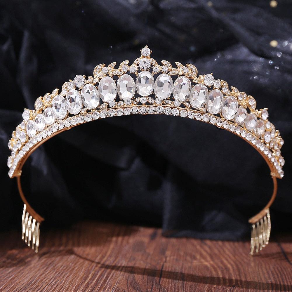 New Gold Color Crown Hair Accessories Luxury Crystal Tiara For Women Wedding Headdress Bridal Hair Jewelry Crystal Crown Pageant Bridal Wedding Hair Jewelry Accessories