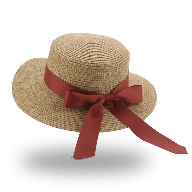 Elegant Adult Bucket Hat Beach Summer Straw Hats for Women Beach Sun Straw Hat Wide Luxury Comfortable Hat  Flat Top Ribbon Bowknot Elegant Luxury Women Summer Hat 56-58cm