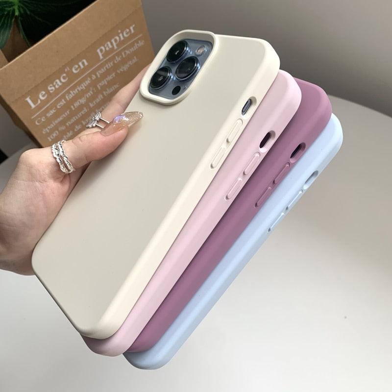 Silicone Soft Thick Protective Rubber Phone Basic Case For iPhone 14 13 Pro Max Case Luxury Silicone Phone Case for iPhone Solid Color Classic Camera Protection Case