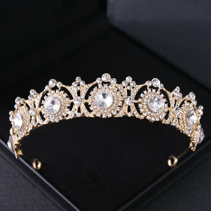 Gold Color Crystal Bridal Tiaras And Crowns Rhinestone Prom Headband Bridal Wedding Hair Accessories Jewelry Crown Tiara Gold Bridal Tiara For Wedding Women Pearl Crown Princess Prom Headband