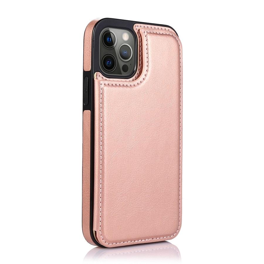 Wallet Stand Cover Flip Leather Case For iPhone 14 Pro Max 13 Pro Max 12 Pro Max 11 Pro Max Soft PU Leather Card Case With Kickstand Slim Double Magnetic Clasp Protective Cover