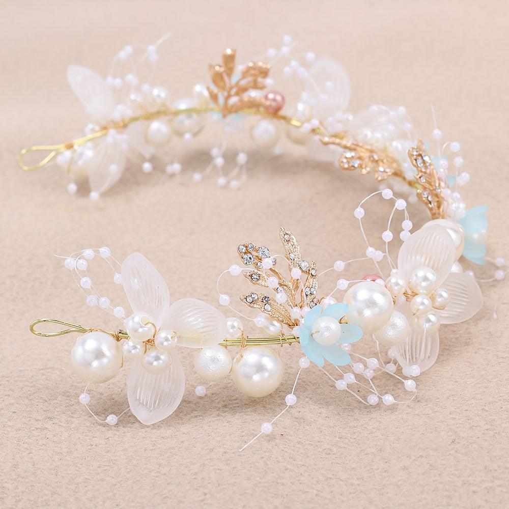 Pearl Flower Wreath Headband Girls Bridal Elegant Crowns Hair Headdress Bride Head Hoop Wedding Headbands Hair Jewelry Handmade Tiara Bridal Hair Bands Wedding Hair Accessories Gift Headpieces Hair Styling Accessories