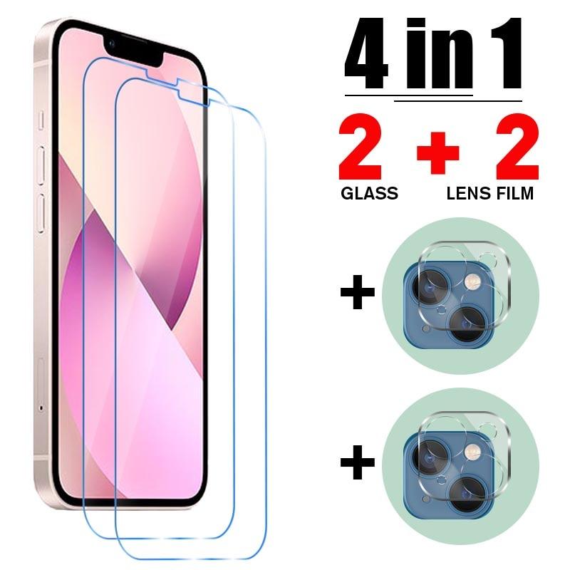 4in1 Tempered Glass for iPhone 13 12 Pro Max X XS XR 5 6 6S SE 2020 Protector for iphone 11 12 Mini 7 8 Plus Tempered Glass Screen Guard Protector For iPhone