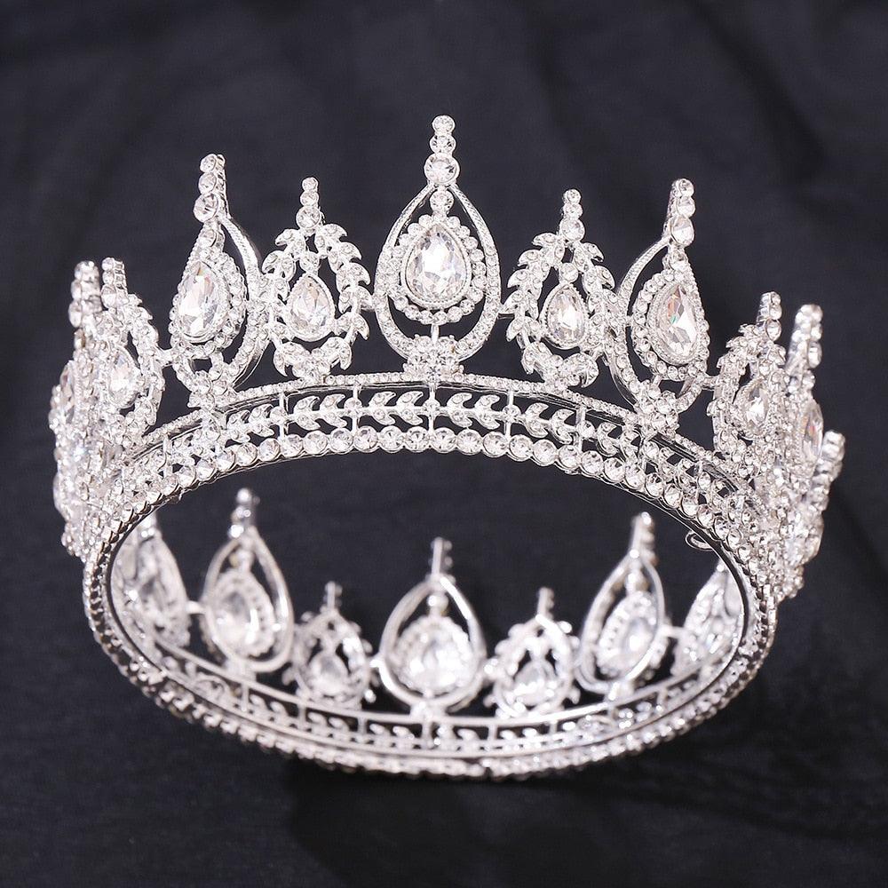 Gold Colors Royal Queen Wedding Crown Bride Tiaras Bridal Round Crystal Circle Hair Jewelry Accessories  Bride Full Crown Pageant Headhand Jewelry Princess Tiara Retro Round Crown Bride Hair Accessories For Women