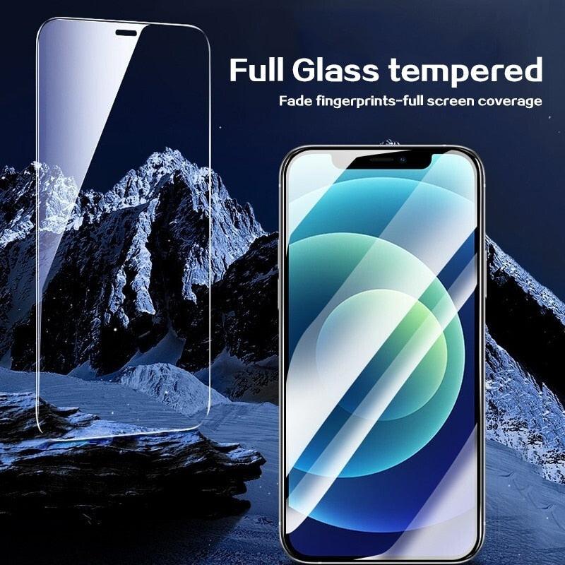 4PCS Full Cover Protective Glass For iPhone 13 12 11 Pro Max Screen Protector For iPhone 6 7 8 Plus X XR Xs SE 2020 Mini Glass  Full Glue Big Curved Edge Flexible Tempered Glass for iPhone