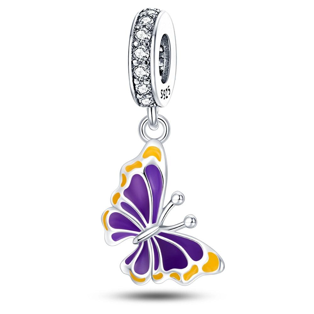 New 925 Sterling Silver Purple Bead Flower Dangle Charm Fit Bracelet And Necklace 925 Jewelry Gift Deep Purple Pansy Flower Charm 925 Sterling Silver Pendant Girl Jewelry Beads Gifts for Women