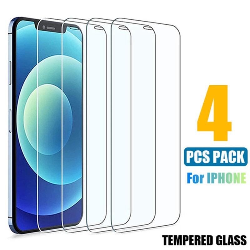 4PCS Tempered Glass for iPhone 11 12 13 Pro XR X XS Max Screen Protector on for iPhone 14 Pro Max Mini 7 8 6 6S Plus 5S SE Glass Tempered Glass Pad Full Screen Screen Protector