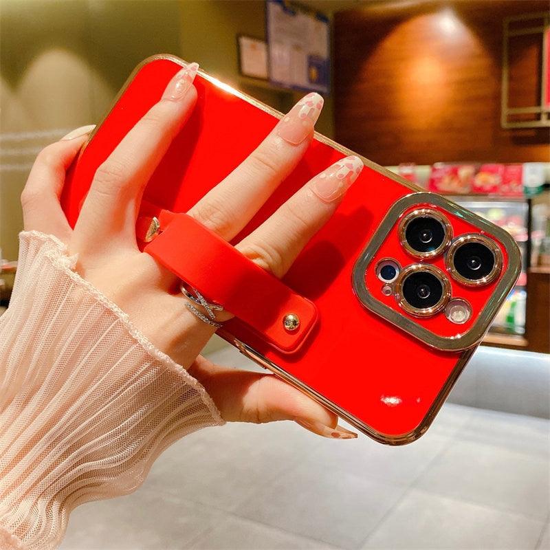 Elegant Adjustable Wrist Strap Hand Band Case For iPhone 12 13 11 14 Pro Max X XS Max XR 14 plus Case with Strap Luxury Plating Gold Bumper Phone Cover Wristband Kickstand Full Body Protective Slim Case Luxury Candy Color Phone Holder Colorful Iphone Case