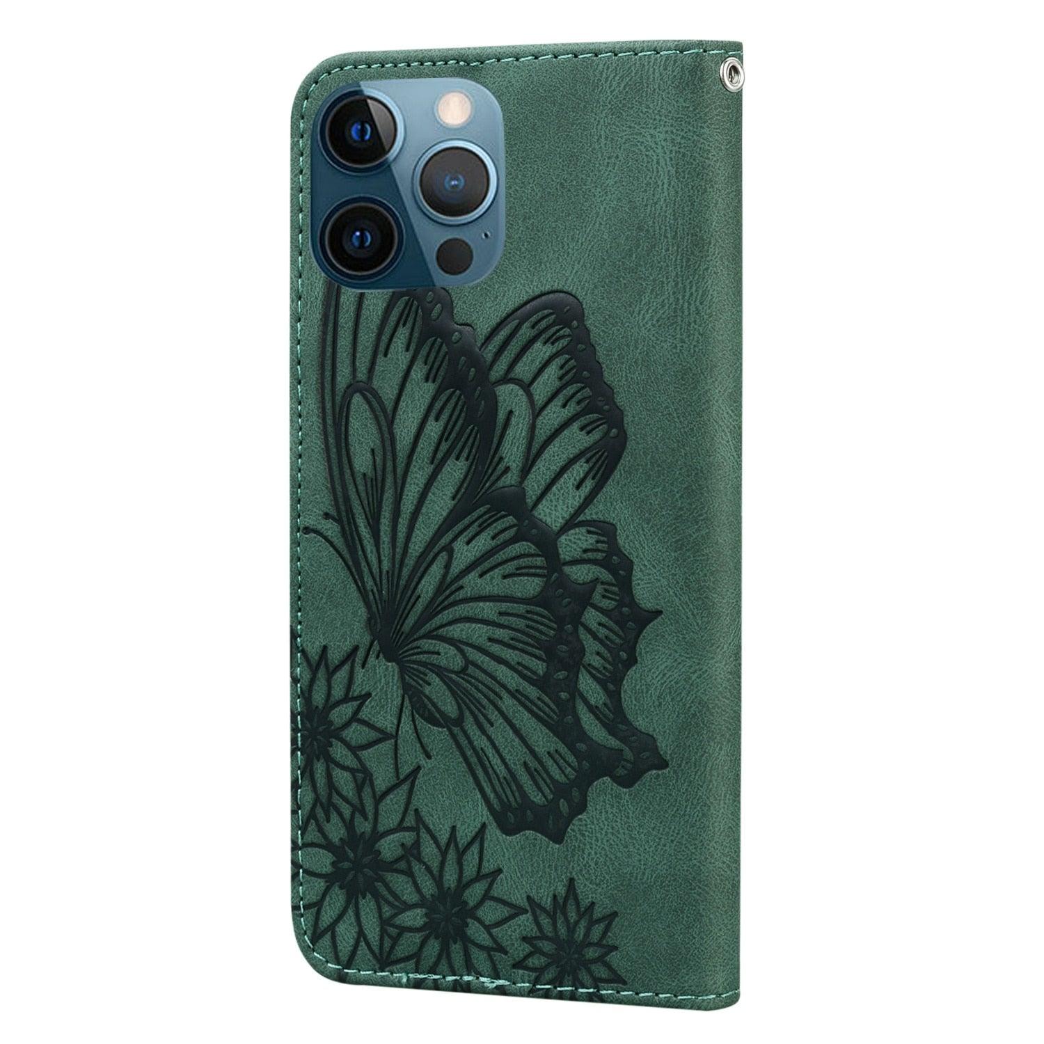 Butterfly Leather Flip Cover For iPhone 14  X XS XR 13 12 11 Pro Max 12 MINI Phone Wallet Case PU Leather Wallet Case Butterfly Flower Pattern Design Magnetic Flip Case Shockproof Protective Cover