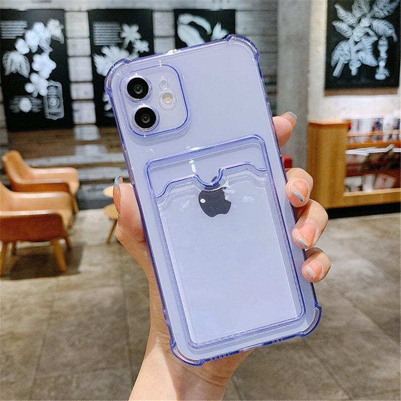 Simple Clear Silicone Wallet Case for iPhone 14 13 12 11 Pro XS Max X XR Shockproof Lens Protection Card Cover Shockproof Soft Bumper Clear Case Classic Stylish Case