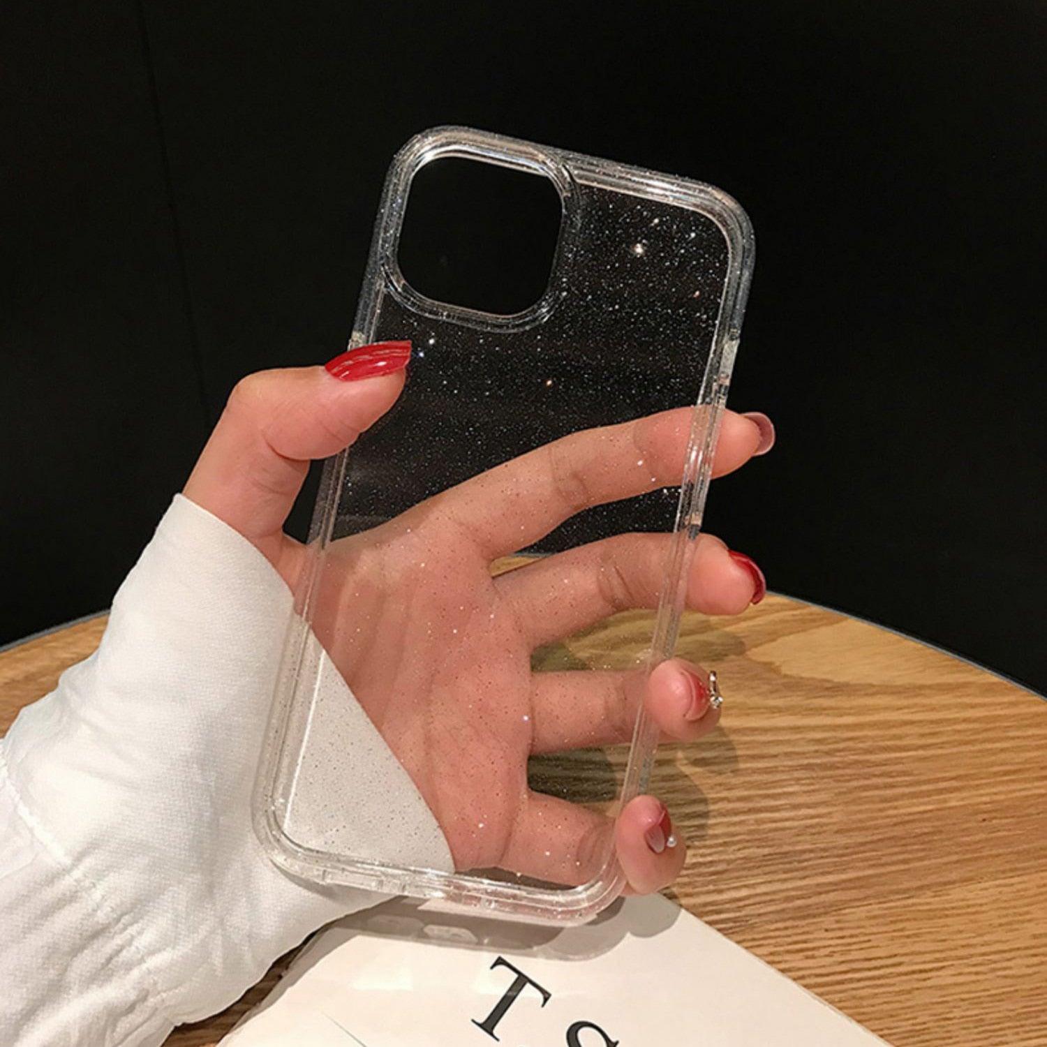 Luxury Glitter Bumper Clear Case for IPhone 14 13 12 11 Pro Max Mini X XS Max XR Cute Shining Shockproof Silicone Cover Hard Back Shockproof Protective Phone Cover For iPhone