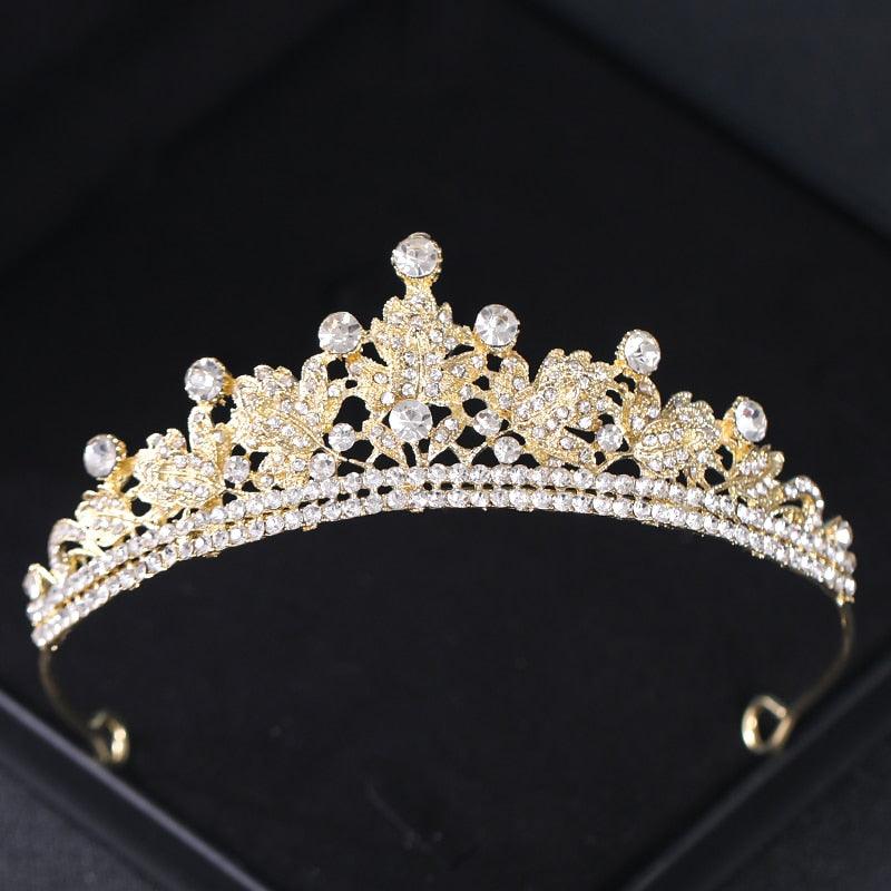 Gold Color Crystal Bridal Tiaras And Crowns Rhinestone Prom Headband Bridal Wedding Hair Accessories Jewelry Crown Tiara Gold Bridal Tiara For Wedding Women Pearl Crown Princess Prom Headband