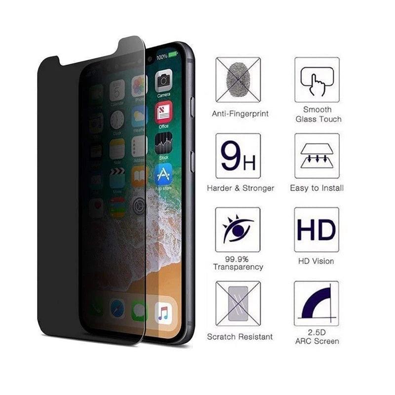 3PCS Anti-spy Protective Tempered Glass for IPhone 11 12 13 14 Pro Max 12 Mini X XS XR 6 6S 7 8 Plus Privacy Screen Protectors Anti-Spy HD Tempered Glass Shatterproof Shockproof Screen Protector