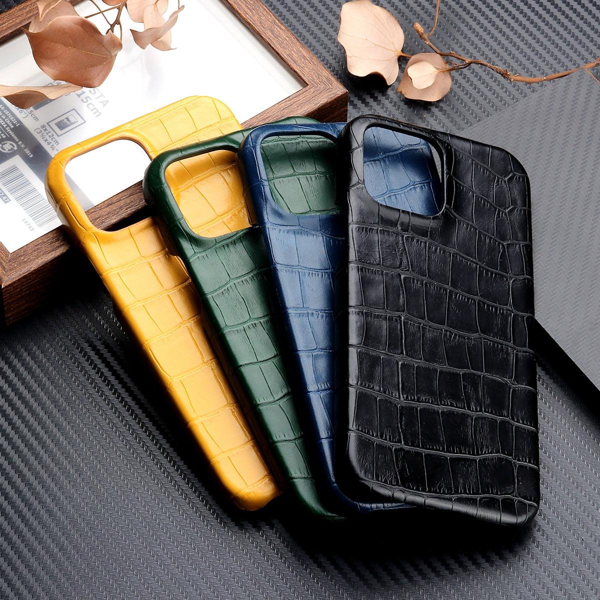 Unique Leather Case For iPhone 13 14 11 12 Pro Max XR X XS Strong Hard Shockproof Cover Green Leather Cover Classic Fashion Case for iPhone Protective Case