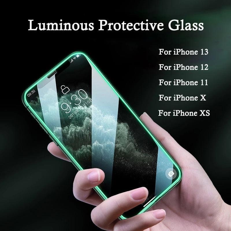 Full Cover Luminous Screen Protectors for IPhone 11 12 13 Pro Max Mini Glowing Tempered Glass for IPhone Xs MAX X XR SE Glass Luminous Screen Protectors Tempered-Glass Screen Protector Compatible with iPhone