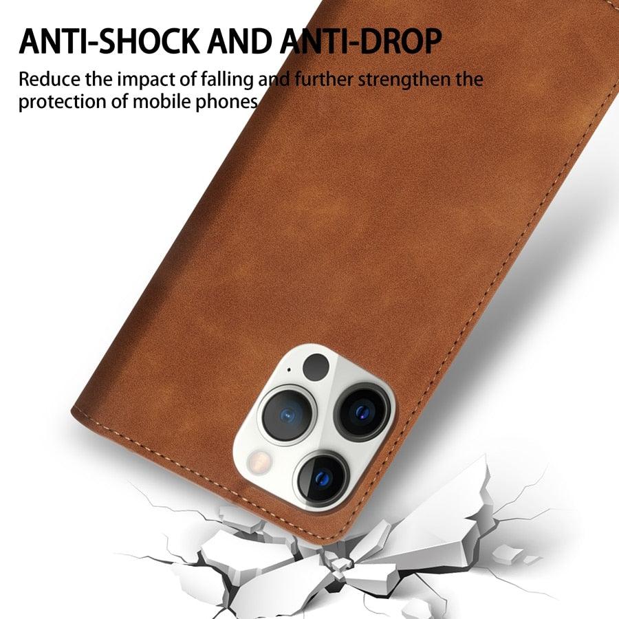 Wallet Skin Friendly Magnetic Flip With Card Slot Leather Case For iPhone 14 Pro Max 13 12 11 SE X XR XS Max Popular PU Leather Impact Resistant Built-In Magnet Card Holder Pockets Stand Function