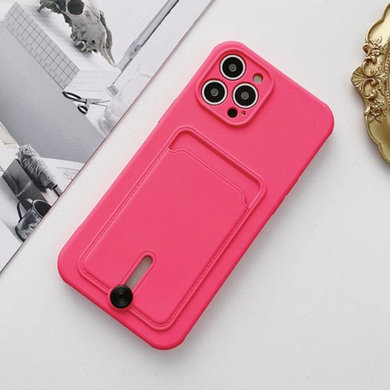 Unique Silicone Solid Color Phone Case For iPhone 11 12 13 Mini case For iPhone 11 Pro Case Cover Silicone Wallet Card Holder Compatible With Smartphones Minimalist Style Lightweight iphone Case